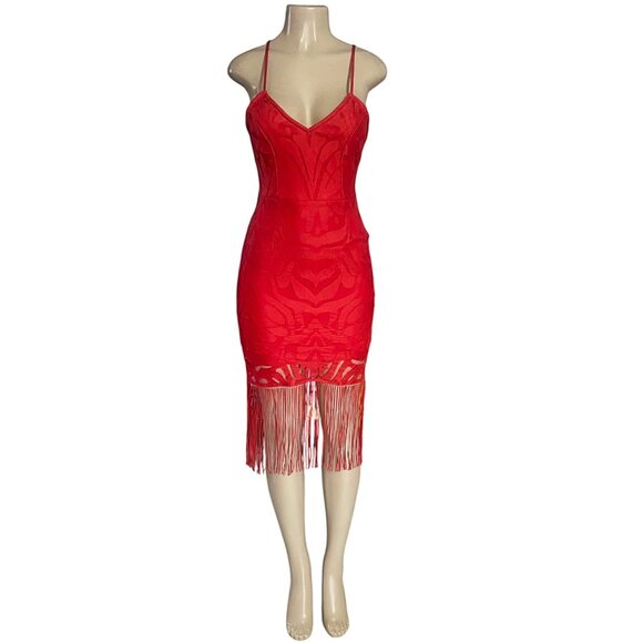 Stunning Fringe Hem Lace Spaghetti Cross Strap Lace Up Backless Bodycon Dress S - Picture 7 of 8